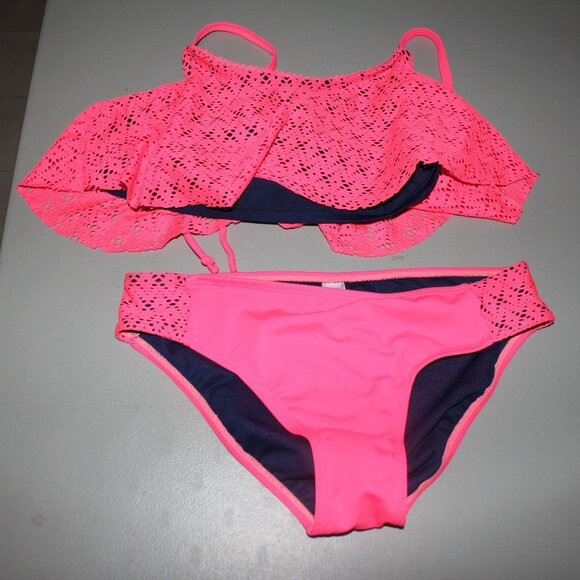 Pink & Blue 2 Pcs Justice Bikini Swimsuit Size 14 - Picture 1 of 11